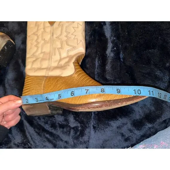 VINTAGE TWO TONE BEIGE BROWN COWBOY BOOTS WESTERN MALIBU COWGIRL - Picture 11 of 11